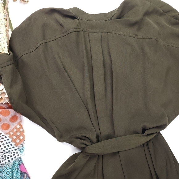 LR Olive Poly Belted Slip Dress Sz M - Picture 5 of 9